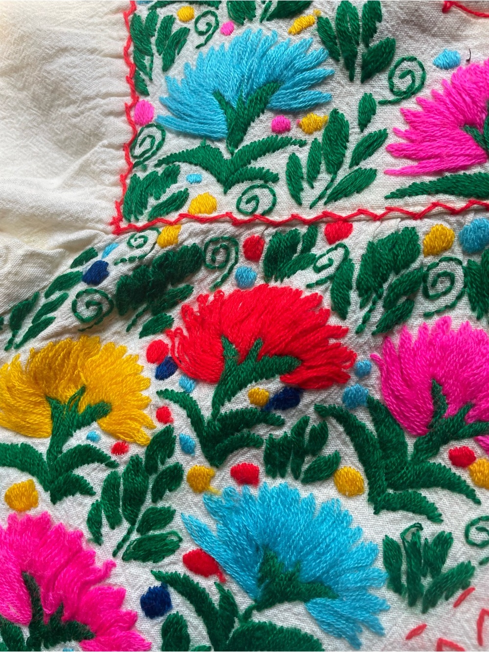 Vintage hand embroidered Mexican festival linen shirt boho flower power